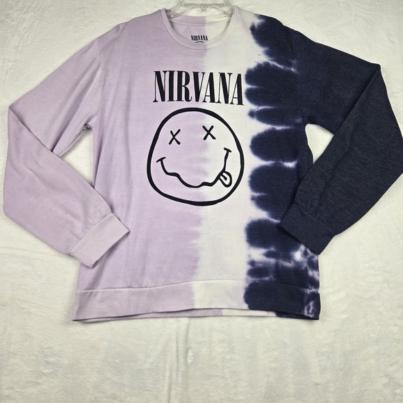 NIRVANA Tops - NWOT‎ Nirvana Womens Purple White Tie Dye Sweatshirt Size Large Smiley Face 90s